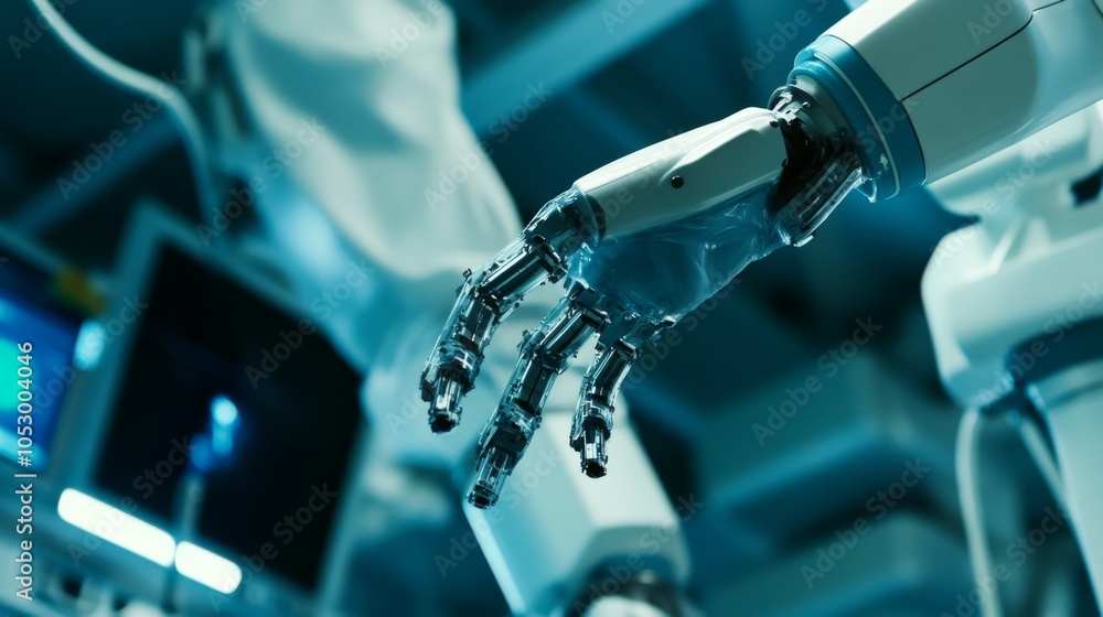 Poster advanced robotic hand in high-tech environment