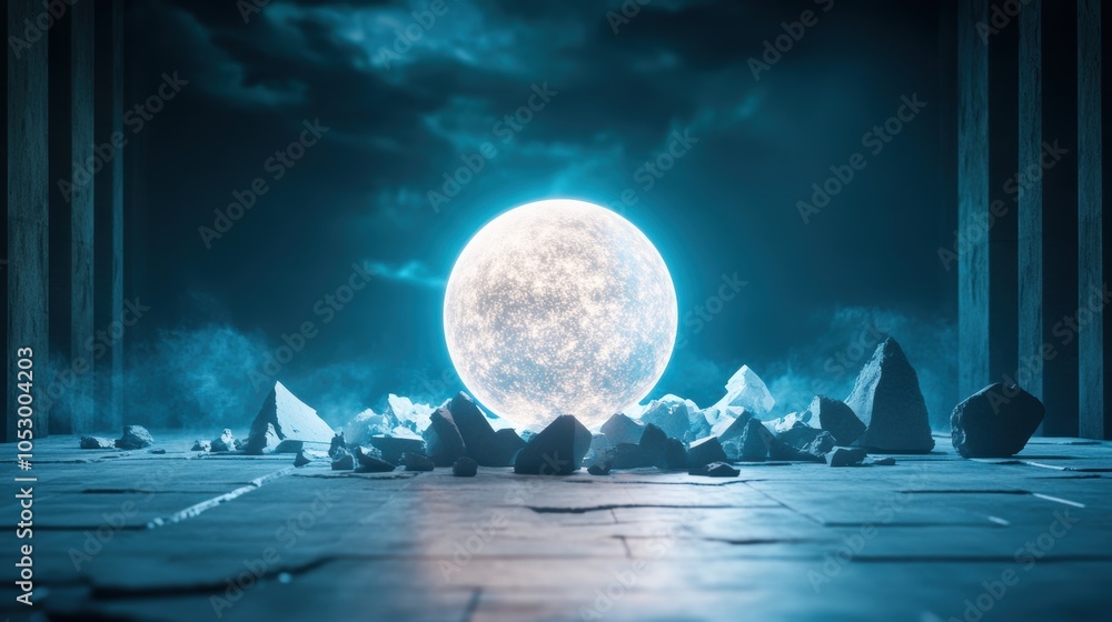 Poster a single, glowing orb in the center of a room, emanating an aura of ambiguity and uncertainty, while