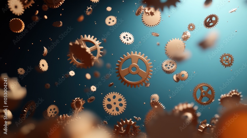 Poster a room filled with interconnected gears and cogs, constantly shifting and changing, creating a sense