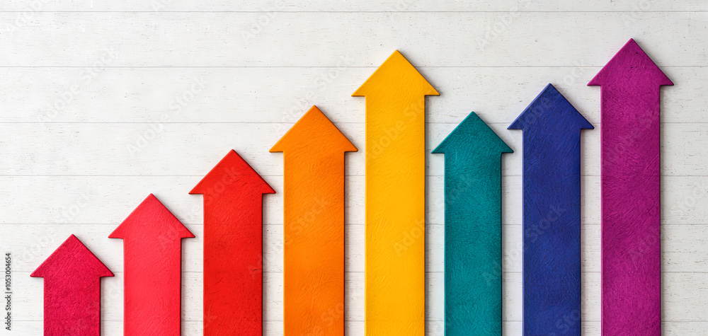 Poster a colorful chart displaying upward arrows, symbolizing growth and progress.