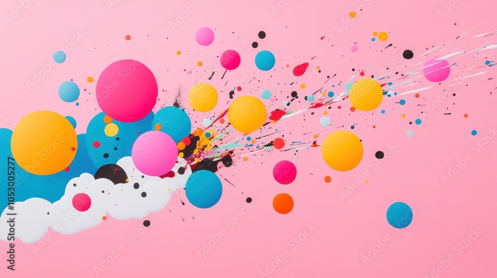 Aufkleber a canvas bursts with vibrant life, as abstract forms and surreal objects leap from its surface.