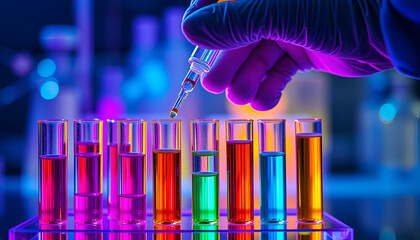 Close-up of scientist’s hands working with chemical samples in a laboratory, representing research and experimentation.