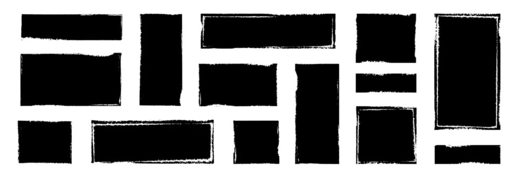 Box brush frame rough shape set. Text box frame rough grunge square paint shape element. Hand drawn crayon grunge brush rectangle text border. Vector illustration