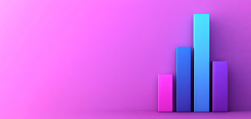A sleek graph with colorful bars rises against a vibrant pink and purple background, symbolizing data analysis and growth trends.