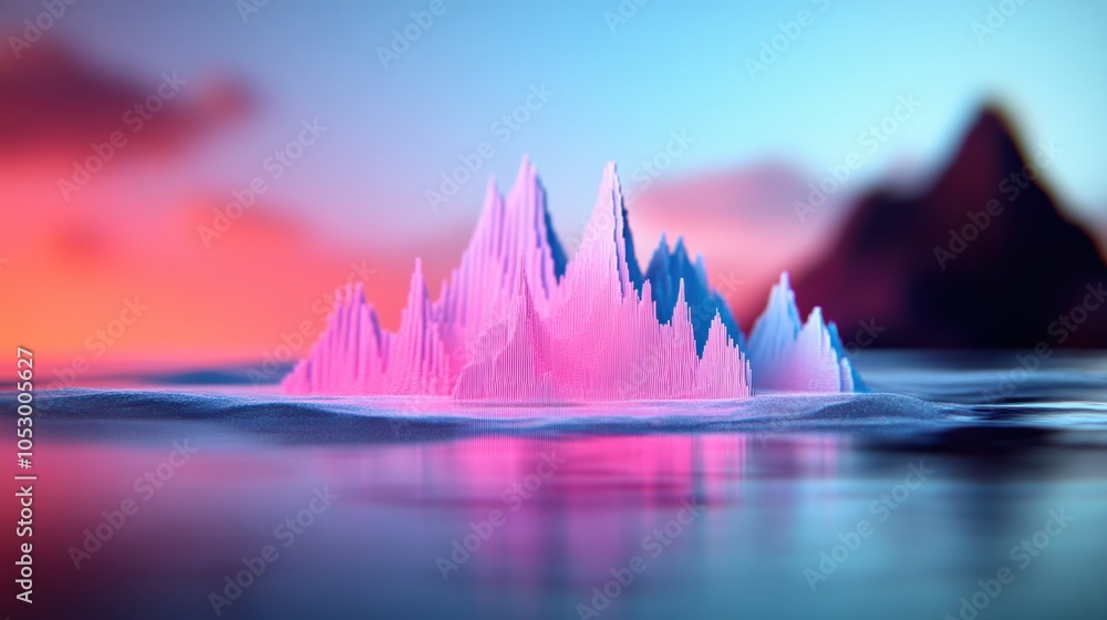 Poster a holographic projection of a surreal landscape, its forms shifting and morphing in response to the 