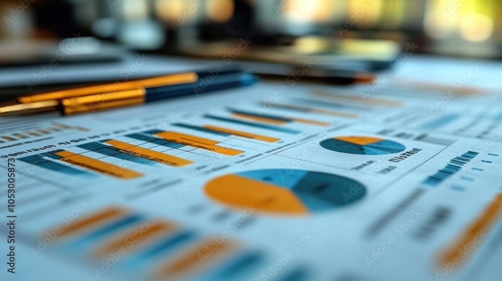 Poster detailed business report with graphs and charts for analysis.
