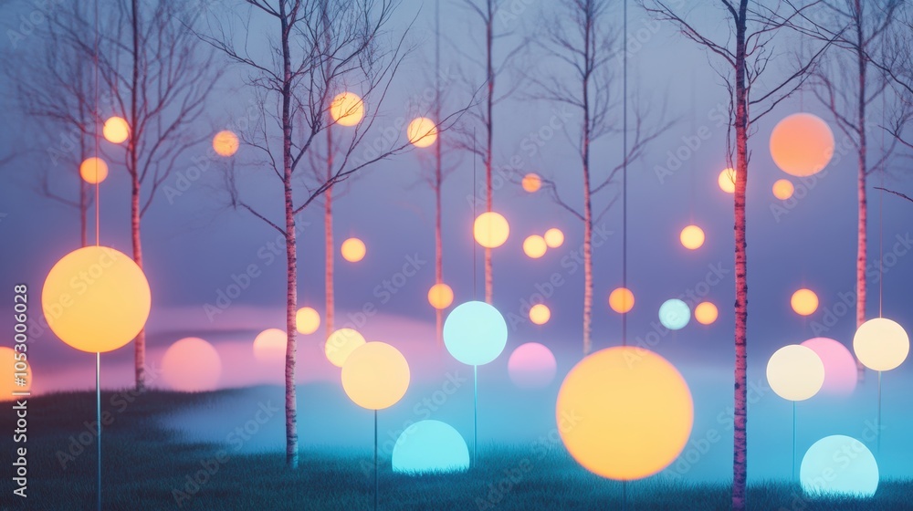 Poster a room filled with glowing orbs of light, each orb a different color and intensity, creating a mesme