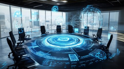Futuristic Conference Room with Digital Interface