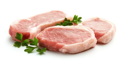 Fototapeta premium Fresh pork chops with parsley on white isolate background