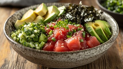 Elegant Tuna Poke Bowl with Avocado and Fresh Ingredients