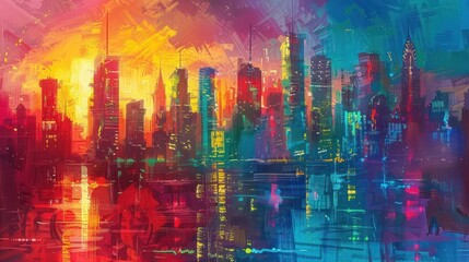 Colorful cityscape digital artwork.