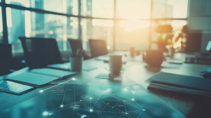 Modern Office Space with Digital Connectivity Concept