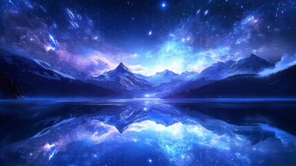 Fototapeta premium Serene River Reflections Under Midnight Sky