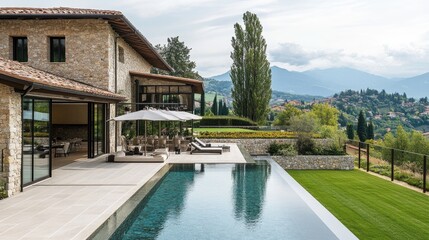 Fototapeta premium Luxurious Villa with Stunning Pool and Scenic View