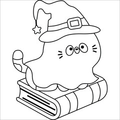 a vector of a cat in costume with some objects in black and white coloring