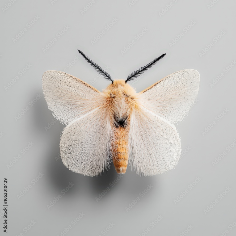 Poster moth with fuzzy body, isolated to highlight texture and softness