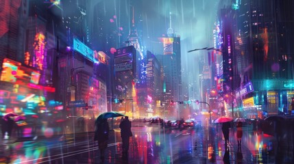 Colorful cityscape digital artwork.