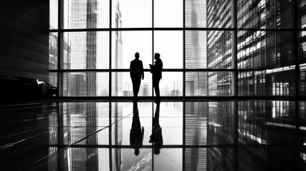Business Partners in Modern Office Setting Silhouette