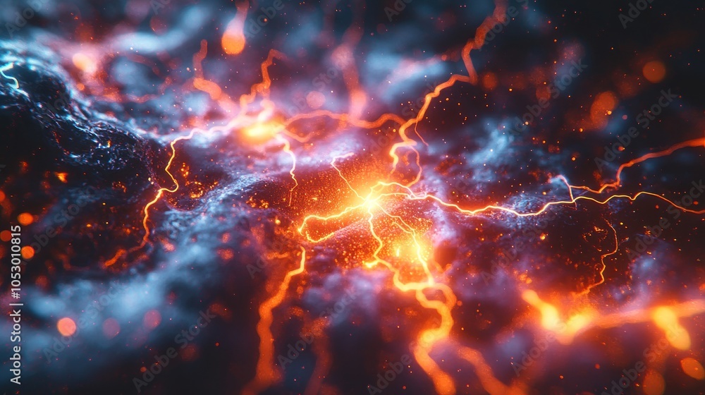 Poster abstract depiction of energy with vibrant colors and dynamic patterns.