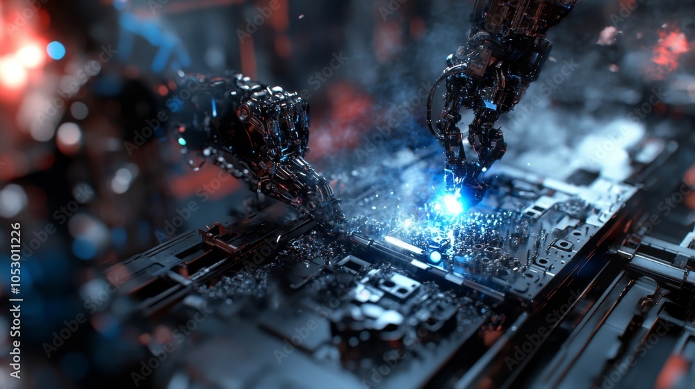 Poster advanced robots working on circuit board repair