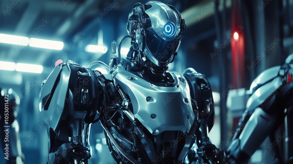 Poster futuristic robot in high-tech environment