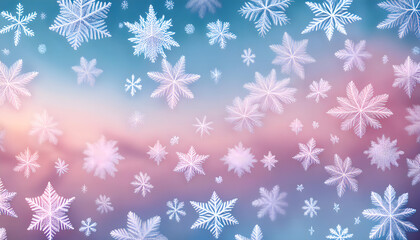 Delicate snowflakes against a soft pastel background creating a winter wonderland effect