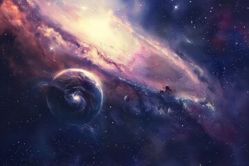 Colorful Nebula and Planets in Deep Space