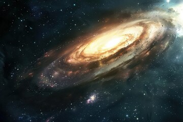 Glowing spiral galaxy with stars and cosmic dust in the vastness of space