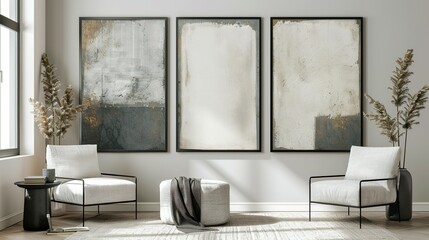 Elegant Interior Mockup: Living Room Poster Display in ISO A Paper Size Frame