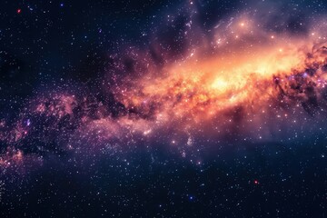 Colorful and vivid representation of a distant galaxy with glowing dust and stars.