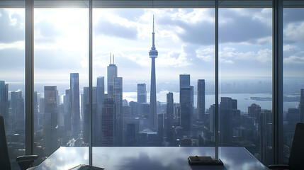 stunning view of city skyline featuring modern skyscrapers and prominent tower