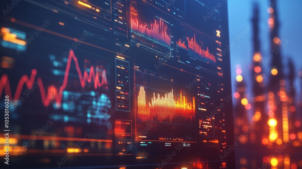 Aufkleber a close-up of an oil company's dashboard displaying real-time data on production and resources, with