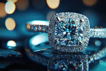 Fototapeta premium A close-up shot of a diamond ring. This image is perfect for showcasing the beauty and elegance of diamonds.