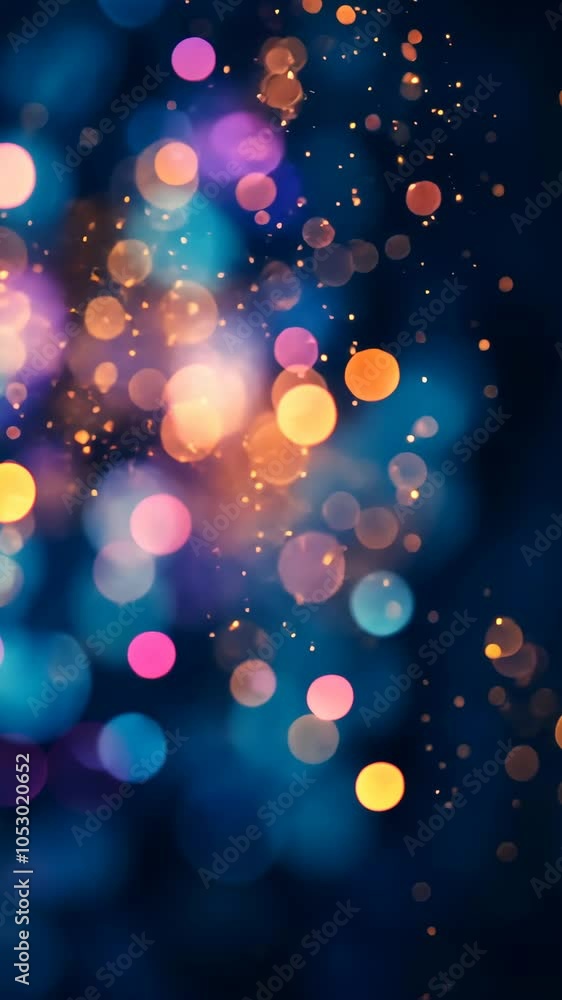 Poster Colorful bokeh lights in a dark abstract background. Festive and dreamy concept