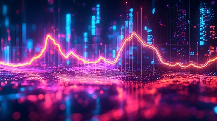 Naklejka premium Neon Glowing Line Chart Visualization