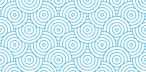 Abstract Overlapping Pattern. Seamless geometric ocean spiral pattern and abstract circle wave lines. blue seamless tile stripe geomatics create retro square line backdrop pattern background.