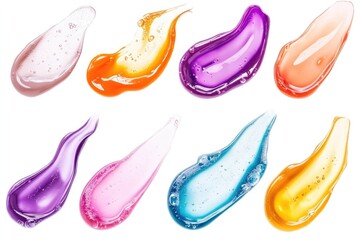 Cosmetic gel and serum swatches on white background