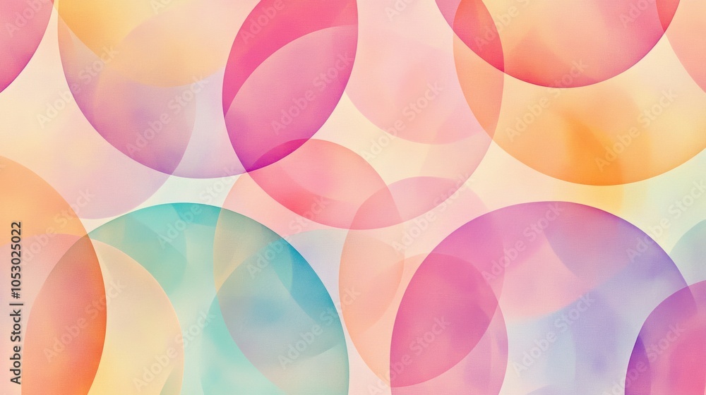 Poster pastel harmony, a symmetrical design showcasing overlapping circles in soft hues, creating a soothin