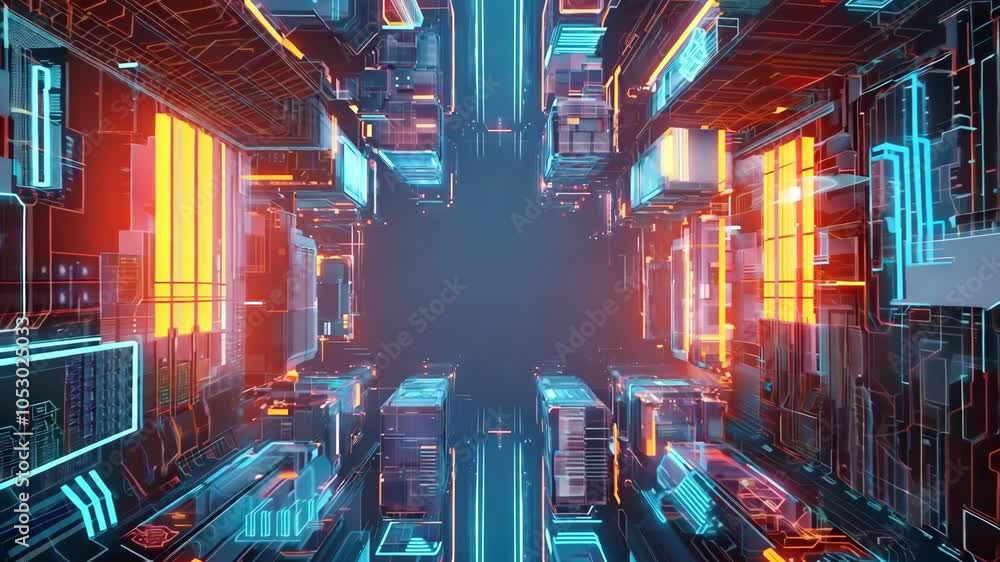 Poster futuristic data storage blocks in digital cybernetic space background