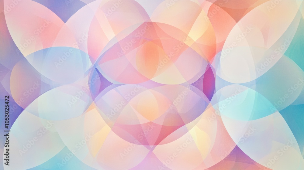 Poster pastel harmony, a symmetrical arrangement of overlapping circles in soothing pastel hues, creating a