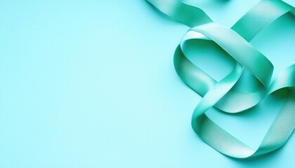 A soft, mint-green ribbon gracefully arranged on a matching background, ideal for decorative purposes or crafting projects.