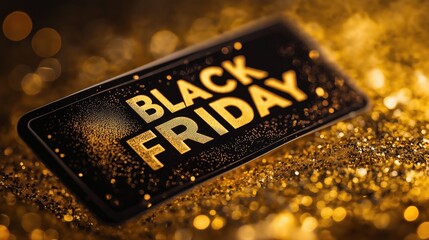 Elegant Black Friday sign on golden glitter background