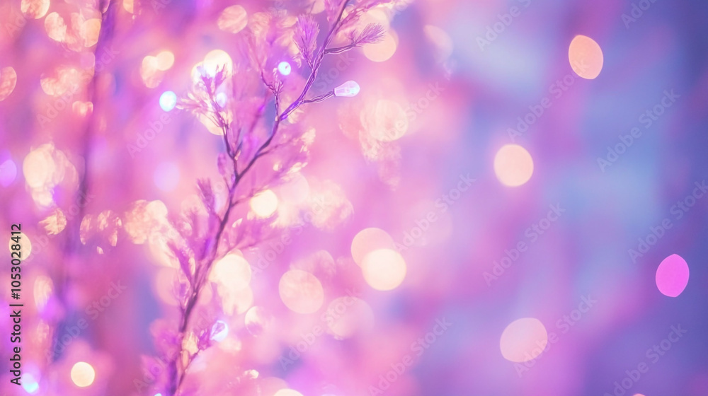 Poster soft pastel hues of illuminated branches with bokeh lights creating an enchanting ambiance