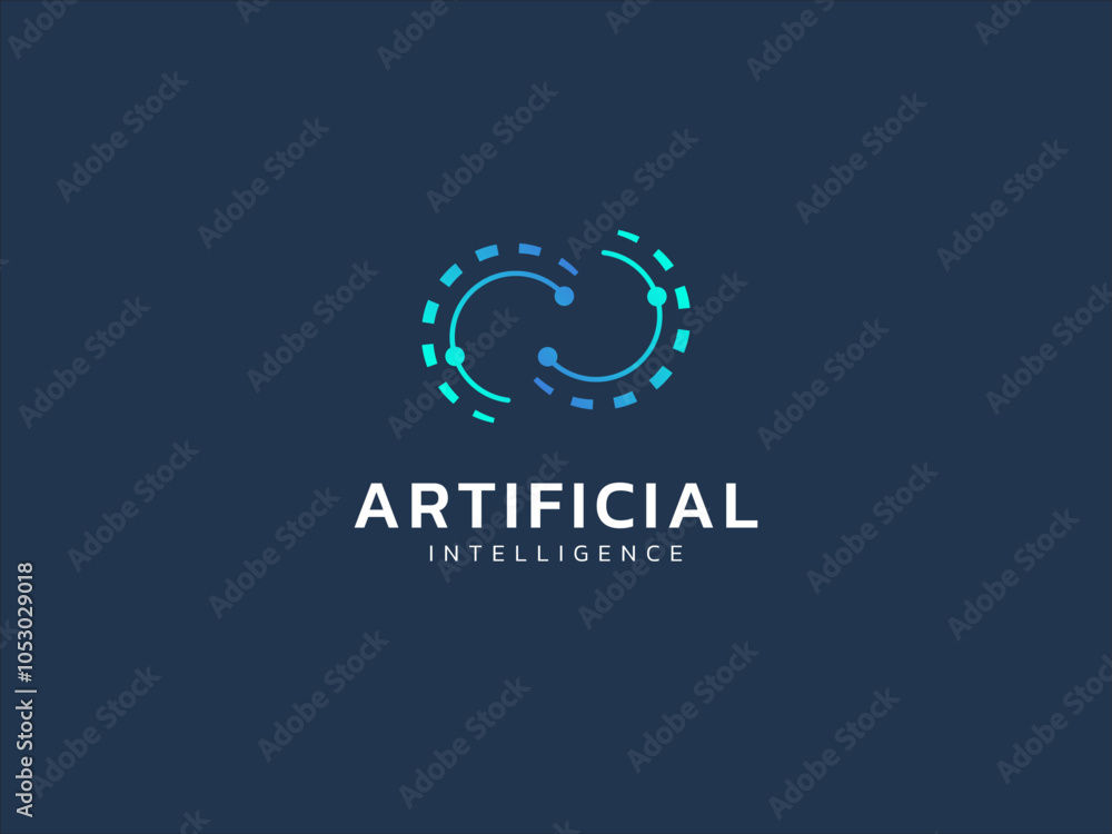 Wall mural artificial intelligence with twisted infinity double circle symbol technology analysis logo vector d