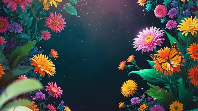Colorful flower frame background, smooth looping video with 4K animation.