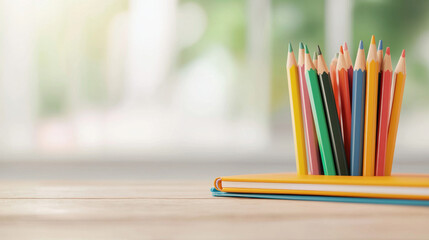 Creative learning enhancing imagination through colorful pencils and notebooks in a bright study space