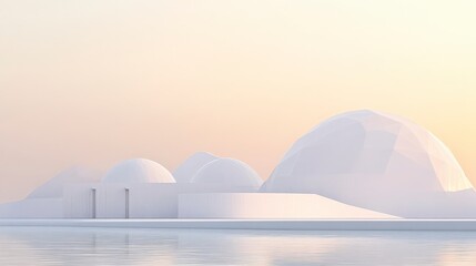 Fototapeta premium Serene Landscape with Minimalist Architecture and Reflections