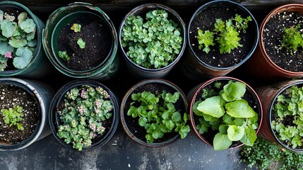 Obraz premium Urban garden using recycled containers and compost for sustainable planting