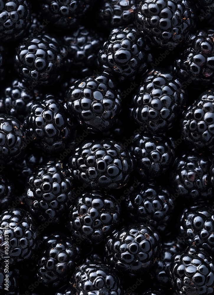 Poster a close-up of a group of blackberries, creating a textured background.