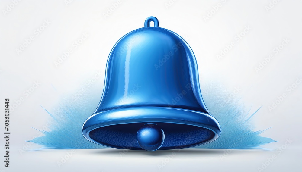 Poster a shiny blue bell with a smooth surface, centered against a light background with a splash of blue u